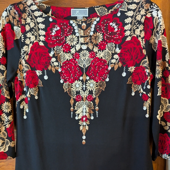 JM Collection Black and Blue Sheath Dress with Crew Neck - Picture 2 of 8